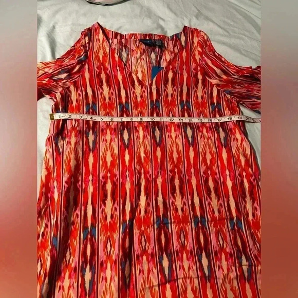 NWT Caribbean Joe Multicolor Rayon Dress Cold Shoulder. V Neck. Sz: M. - Picture 7 of 11